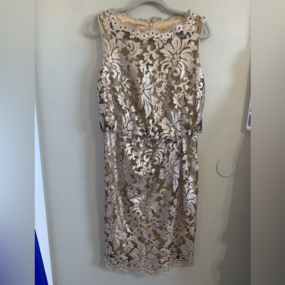 Tadashi Shoji Metallic Lace Midi Dress